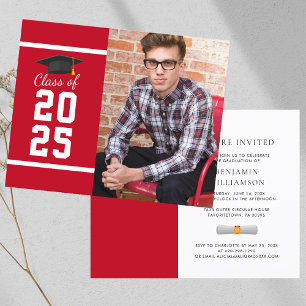 Graduation 2025 Photo Red White Party Invitation