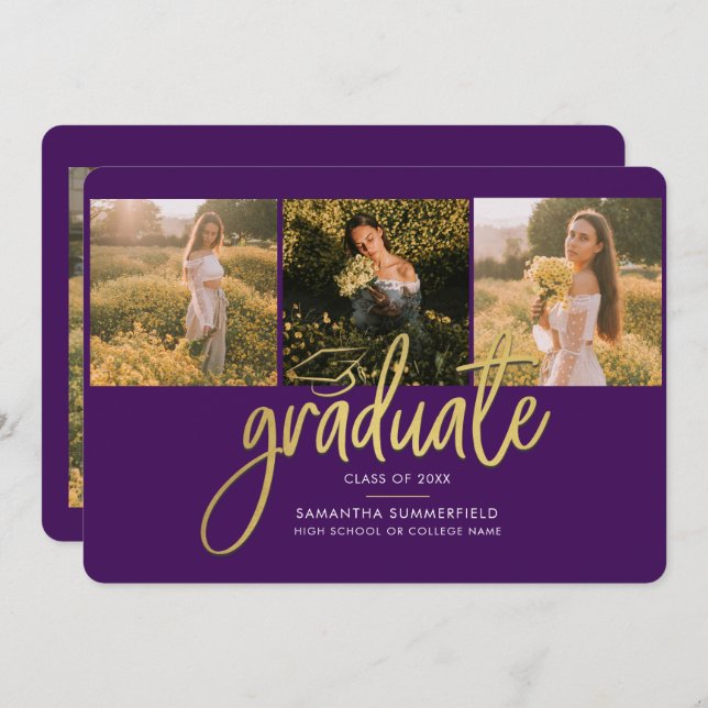 Graduation 2025 Photo Script Purple Grad Party Announcement (Front/Back)