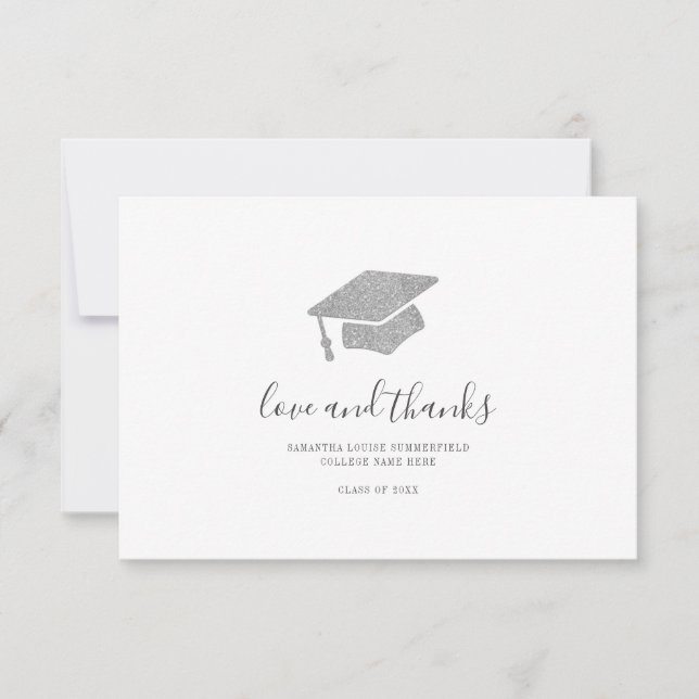 Graduation 2025 Photo Silver Grad Cap Script Thank You Card (Front)