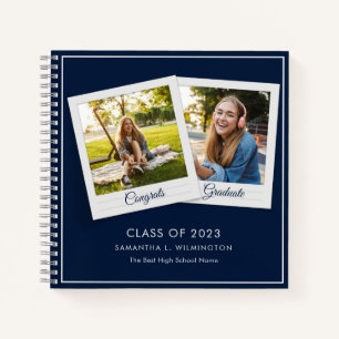 Graduation 2025 Photos Grad Party Navy Blue Guest Notebook