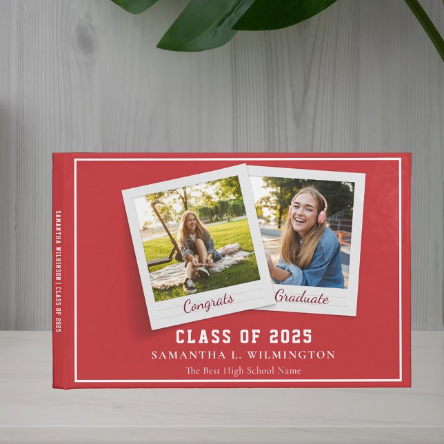 Graduation 2025 Photos Grad Party Red Modern Guest Book (Simple Class of 2025 Photos Red Guest Notebook)