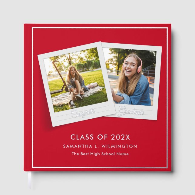 Graduation 2025 Photos Grad Party Silver Foil Guest Book (Front)