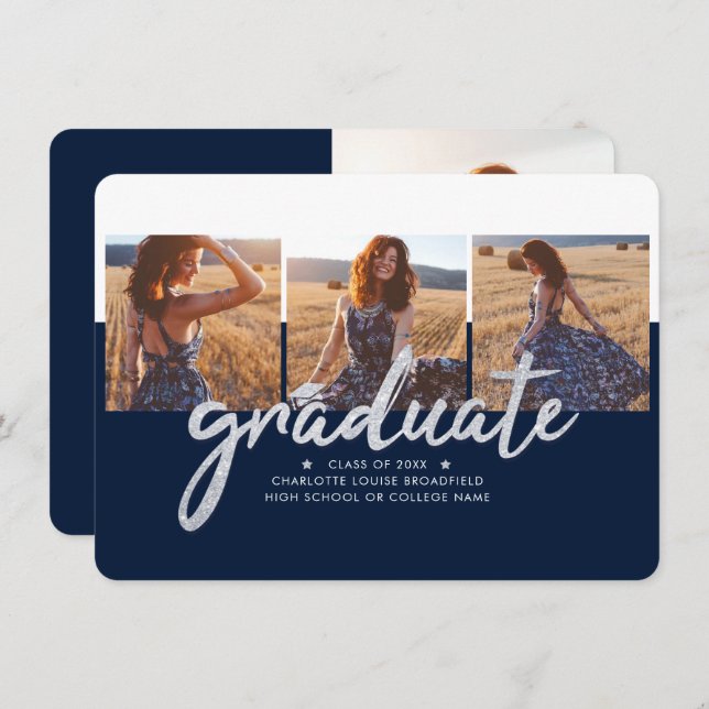 Graduation 2025 Photos Navy Blue Announcement (Front/Back)