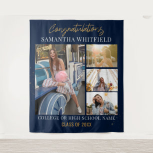 Graduation 2025 Photos Navy Blue Backdrop Tapestry