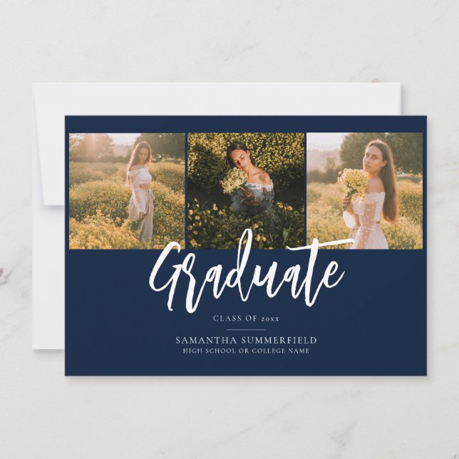 Graduation 2025 Photos Navy Blue Grad Announcement (Front)