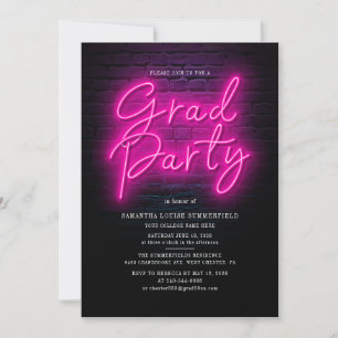 Graduation 2025 Photos Pink Neon Graduate Party Invitation