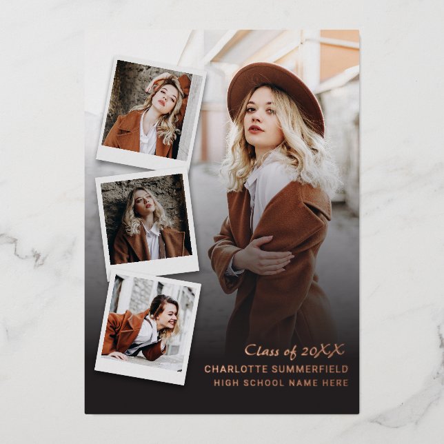 Graduation 2025 Photos Rose Gold Foil Announcement (Front)