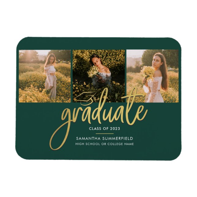 Graduation 2025 Photos Script Green Announcement Magnet (Horizontal)