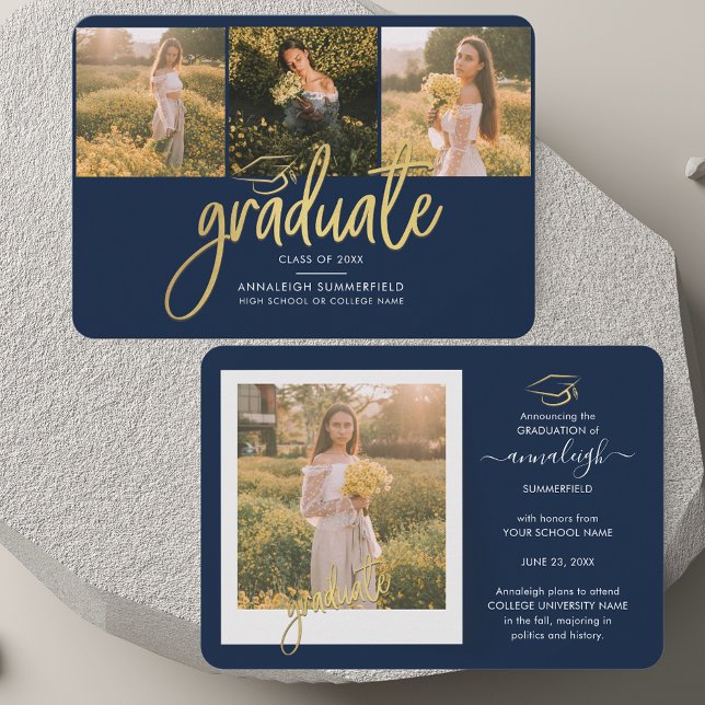 Graduation 2025 Photos Senior Grad Announcement (Graduation 2025 Photos Navy Blue Announcement Note Card)