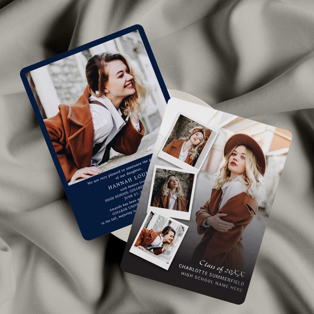 Graduation 2025 Photos Silver Foil Announcement  (Graduation Photo Collage Open House Party Invitation)