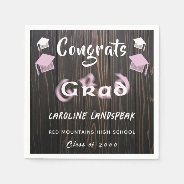 Graduation 2025 Pink & White Blurred Text Napkin (Front)