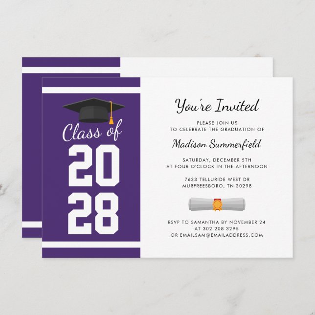 Graduation 2025 Purple Grad Party Invitation (Front/Back)