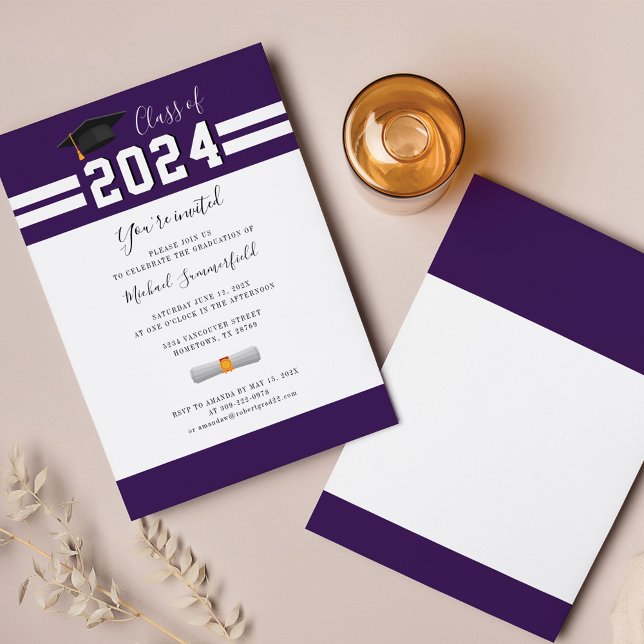 Graduation 2025 Purple White Minimalist Grad Party Invitation (Purple Script Graduation 2024 Party Invitation)