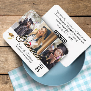 Graduation 2025 QR Code Announcement Card - 3 Phot