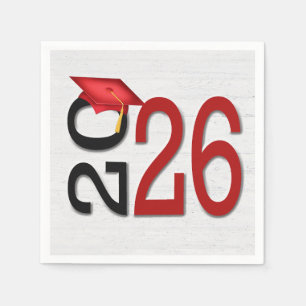 Graduation 2025 Red and Black On Wood  Napkin