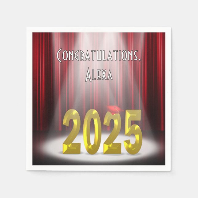 Graduation 2025 Red and Gold In Spotlight  Napkin (Front)