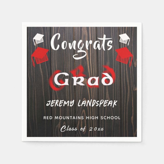 Graduation 2025 Red & White Blurred Text Napkin (Front)