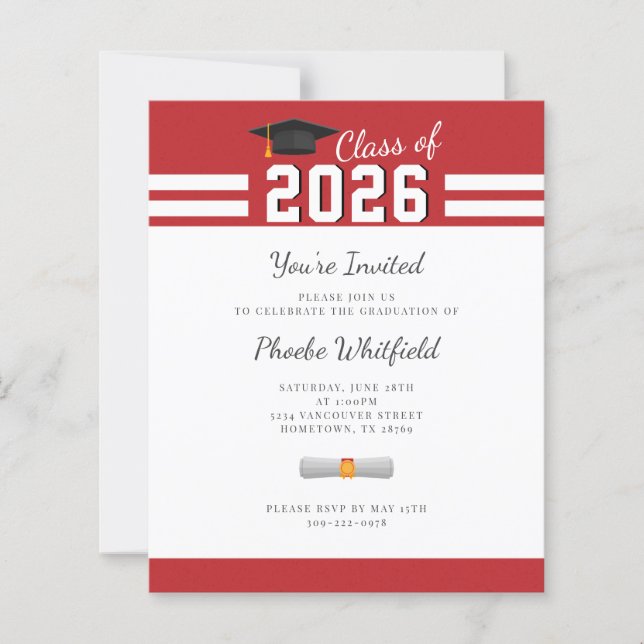 Graduation 2025 Red White Grad Party Invitation (Front)