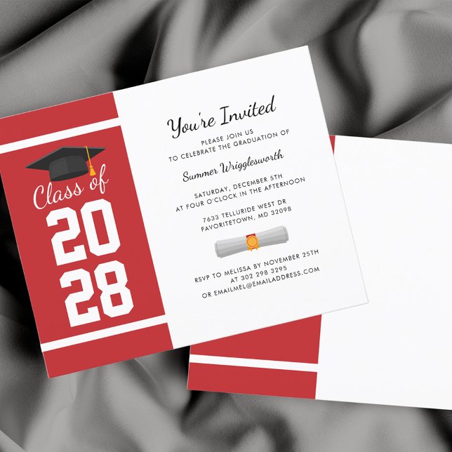 Graduation 2025 Red White Grad Party Invitation (Graduation 2024 Party Red and White Typography Invitation)