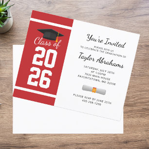 Graduation 2025 Red White Grad Party Invitation