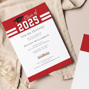 Graduation 2025 Red White Grad Party Invitation