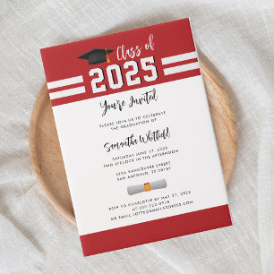 Graduation 2025 Red White Script Grad Party Vellum Invitations