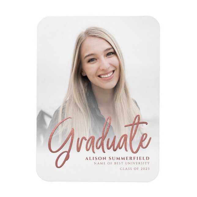 Graduation 2025 Rose Gold Photo Announcement Magnet (Vertical)