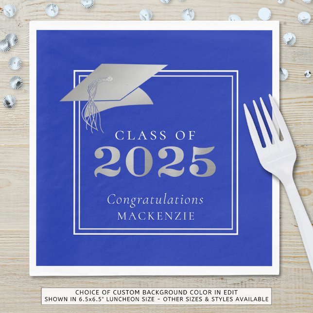  Graduation 2025 Royal Blue Faux Silver Napkin (Creator Uploaded)