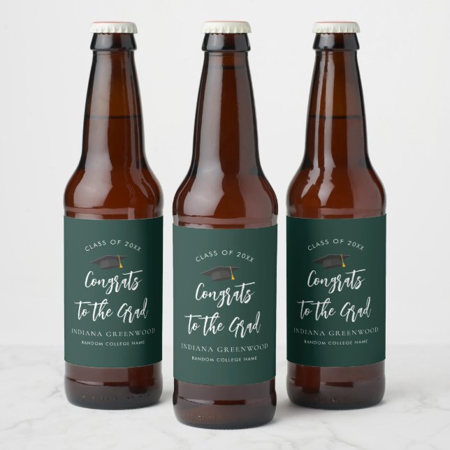 Graduation 2025 Script Grad Party Green Custom Beer Bottle Label (Bottles)