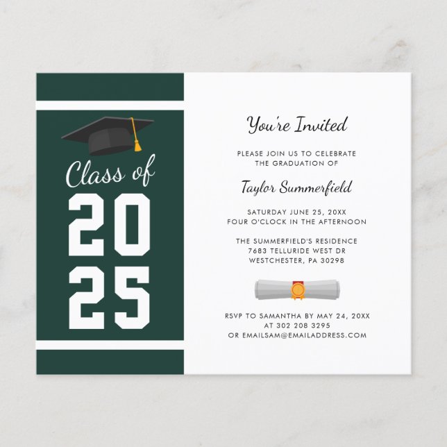 Graduation 2025 Script Green Grad Party Invitation (Front)