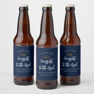 Graduation 2025 Script Navy Blue Grad Custom Beer Bottle Label