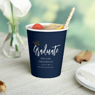 Graduation 2025 Script Navy Blue Paper Paper Cups