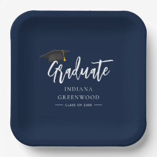 Graduation 2025 Script Navy Blue Paper Plate