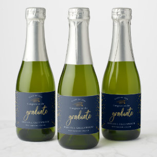 Graduation 2025 Script Navy Blue Party Sparkling Wine Label