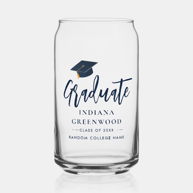 Graduation 2025 Script Navy Blue Personalised Grad Can Glass (Front)