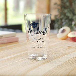 Graduation 2025 Script Navy Blue Personalised Grad Glass