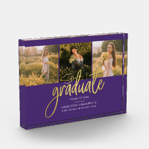 Graduation 2025 Script Purple Graduate Keepsake Photo Block