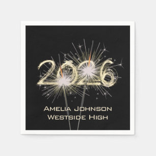 Graduation 2025 Sparklers On Black  Napkin