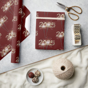 Graduation 2025 Sparklers On Maroon Wrapping Paper