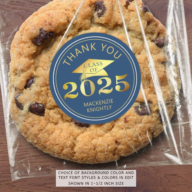 Graduation 2025 Thank You Blue Faux Gold Foil Classic Round Sticker (Creator Uploaded)