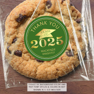 Graduation 2025 Thank You Green Faux Gold Foil Classic Round Sticker