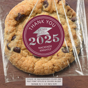 Graduation 2025 Thank You Maroon Faux Silver Foil Classic Round Sticker