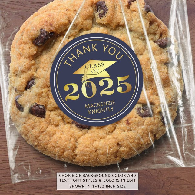 Graduation 2025 Thank You Navy Faux Gold Foil Classic Round Sticker (Creator Uploaded)