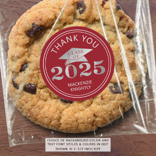 Graduation 2025 Thank You Red Faux Silver Foil Classic Round Sticker
