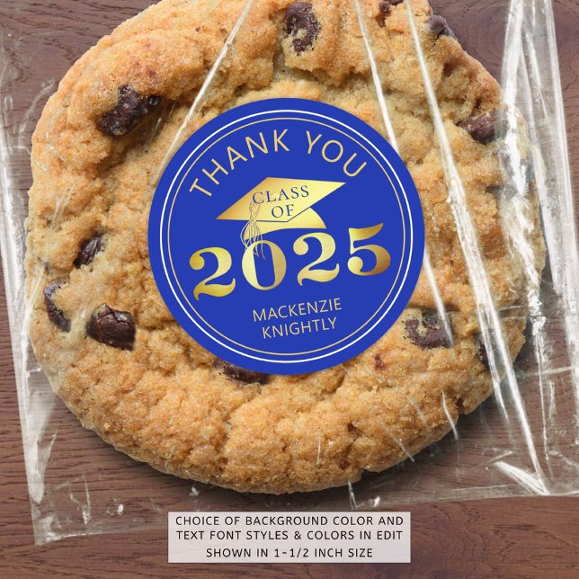 Graduation 2025 Thank You Royal Faux Gold Foil Classic Round Sticker (Creator Uploaded)
