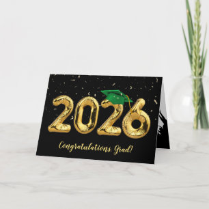 Graduation 2025 With Green Cap and Confetti Card