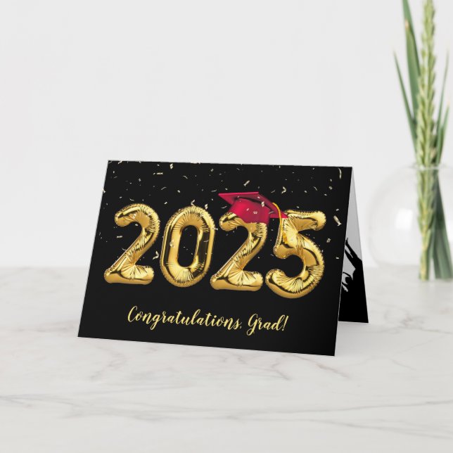 Graduation 2025 With Red Cap and Confetti Card (Front)