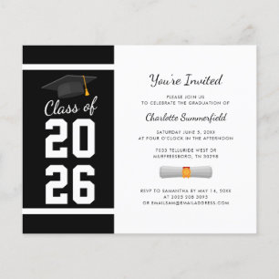 Graduation 2026 Black White Grad Party Invitation