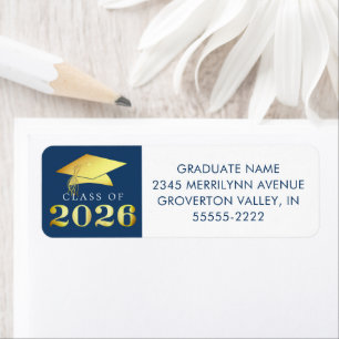 Graduation 2026 Blue Faux Gold or Custom Colour Return Address Label