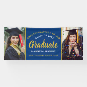 Graduation 2026 Congrats 2 Photo Blue And Gold Banner